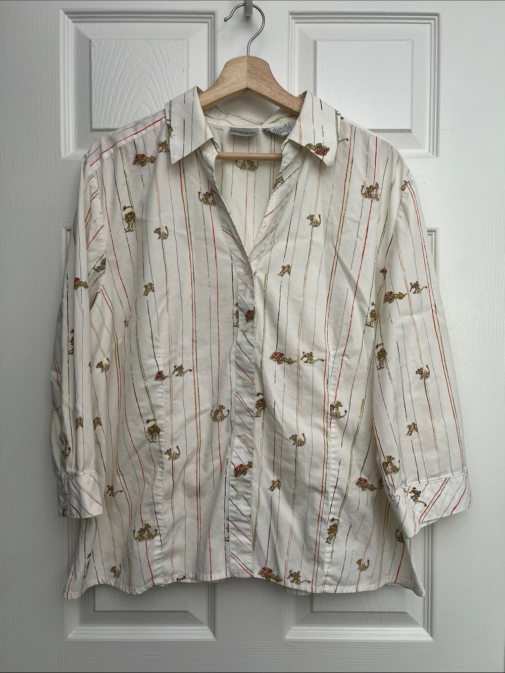 Chico’s Lion Pattern Stripe Button Down Blouse